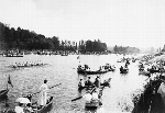 1890. Spectators watch the racing from their boats during Henley Royal Regatta on the Thames, Oxfordshire.  Courtesy of HRR. - Click for full-size image!