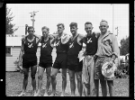 Feb 1950 New Zealand rowing team, 1950 British Empire Games, Lake Karapiro. Courtesy of the National Library of New Zealand. - Click for full-size image!