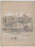 1856 view from the Schuylkill River looking up toward a mansion, possibly Lemon Hill in Philadelphia, Pennsylvania, atop a hillside at center by James F. Queen.  Courtesy of LOC. - Click for full-size image!